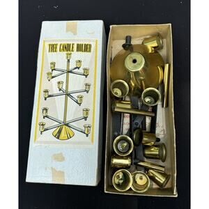 Vtg 1950’s Geometric Christmas Tree Shaped Gold Taper Candle Holder As Is S1A